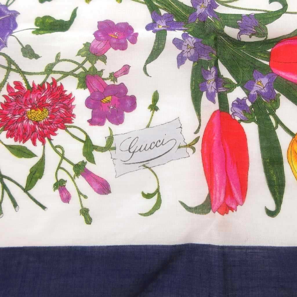 グッチ GUCCI スカーフ 花柄 フローラプリント シルクツイル 白