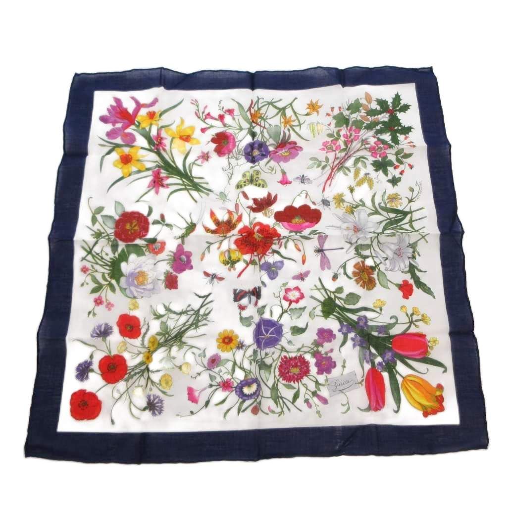 グッチ GUCCI スカーフ 花柄 フローラプリント シルクツイル 白