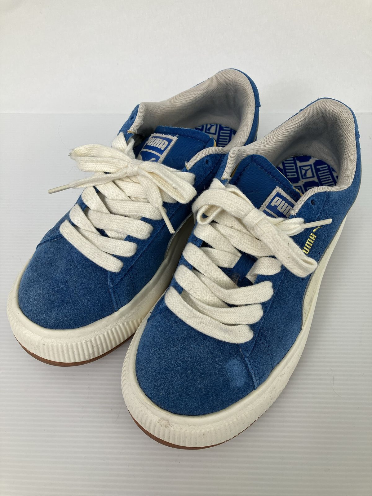 PUMA Women's 24.5cm Blue Suede Plain Brand Logo String Low Cut Sneakers