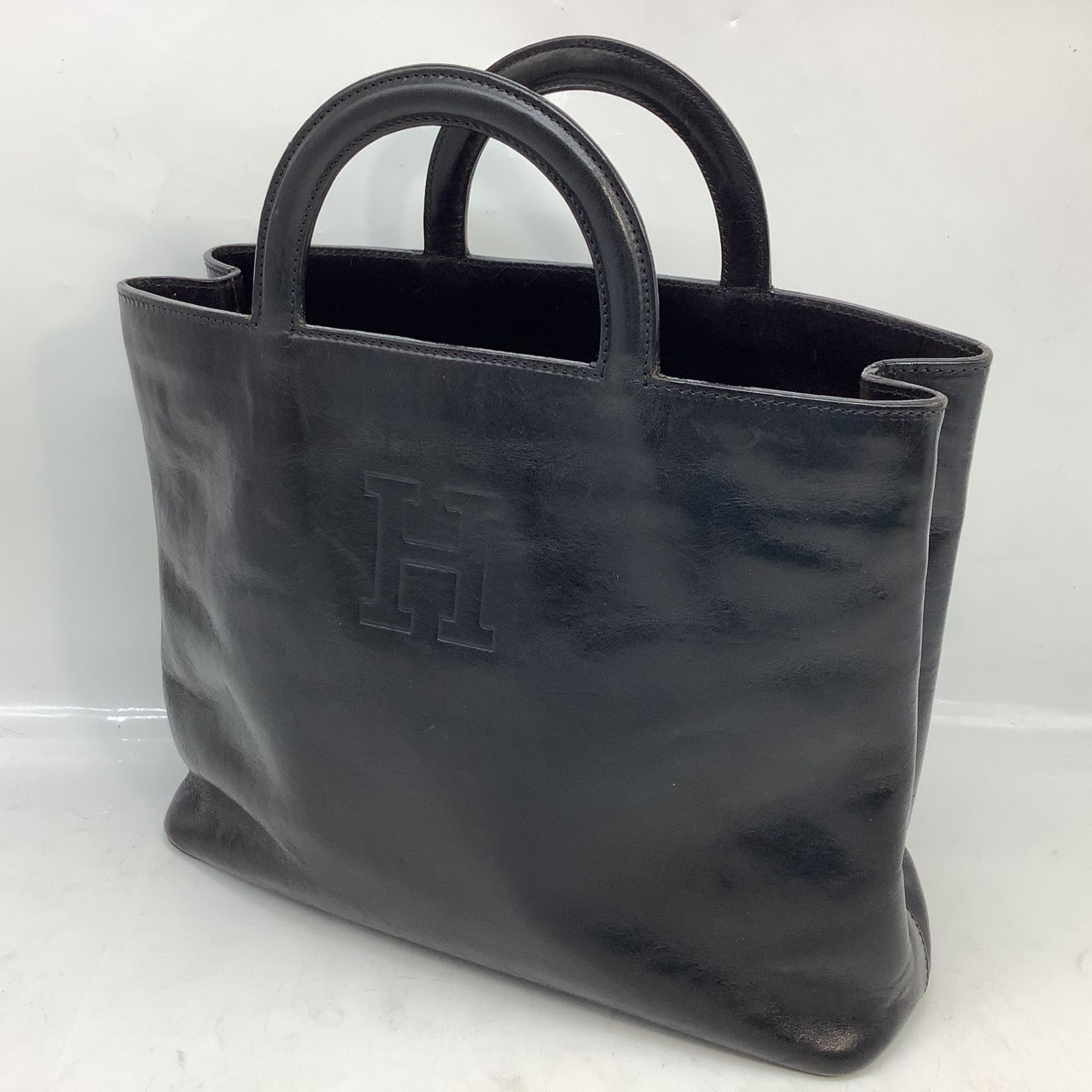 6148 HIROFU ヒロフ Hロゴ レザー ハンドバッグ トートバッグ ブラック 