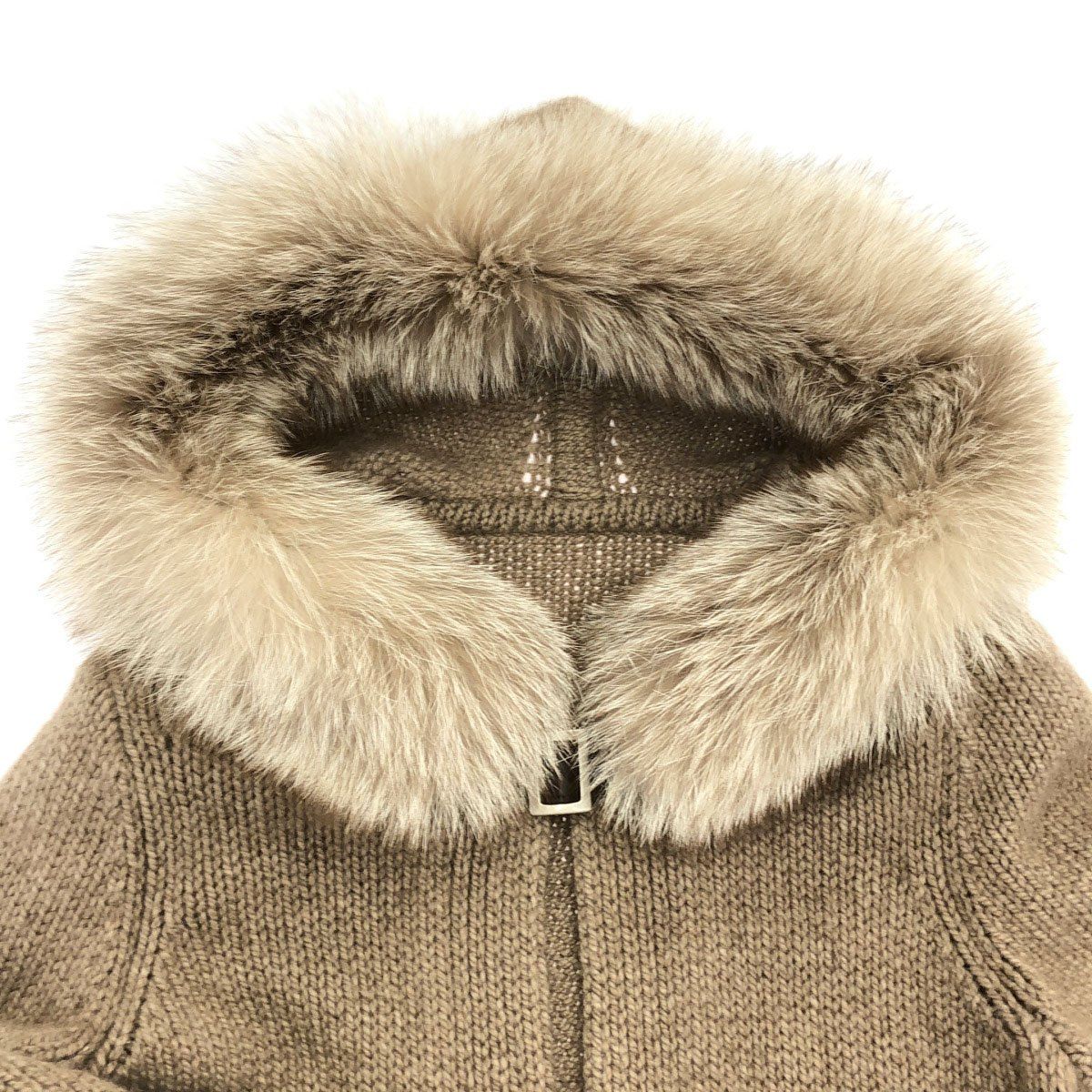 FOXEY フォクス ファー カシミヤ シルク ニット パーカー 38 ベージュ FOXEY フォクシー フォックスファーフーデッドカシミヤニットコート