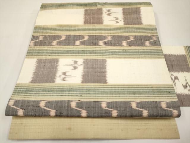 平和屋着物＊夏物　本場琉球絣　夏琉球　九寸名古屋帯　横段絣文　正絹　逸品　CABJ5757tx
