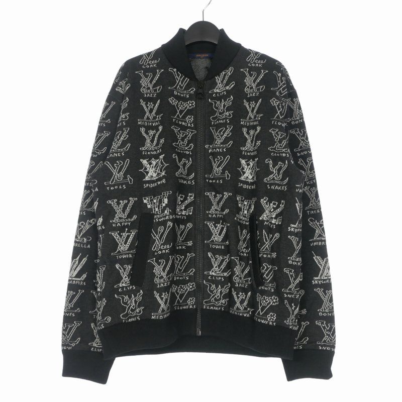 ルイヴィトン LOUIS VUITTON 21SS カートゥーン LVロゴ ジャガード ジップスルー ジャケット ブルゾン 長袖 M ブラック 黒 RM211M ZMH HKY21W 国内正規