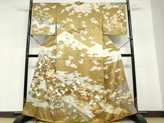 平和屋着物●訪問着　駒刺繍　雪輪飛鶴花文　金彩　正絹　逸品　DABG2979ud