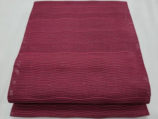 平和屋着物＊夏物　八寸名古屋帯　絽綴れ　よろけ縞　真紅色　正絹　逸品　CABJ4494fb