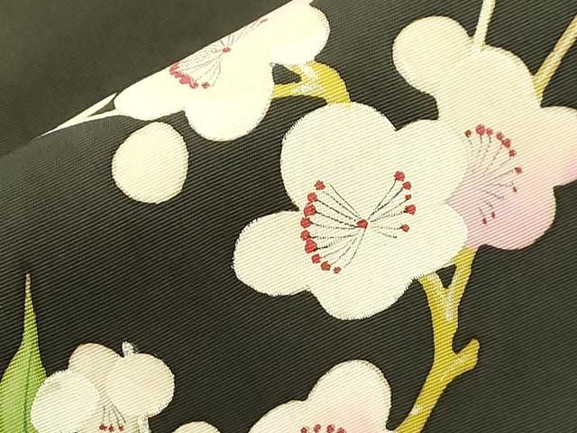 名古屋帯平和屋着物○塩瀬 九寸名古屋帯 手描き 陶器花文 黒地