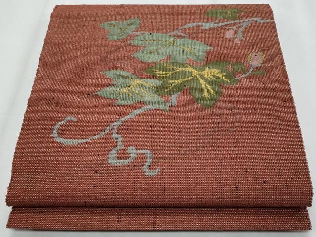 平和屋着物＊夏物　八寸名古屋帯　蔦の葉文　金糸　正絹　逸品　CABJ4483fb