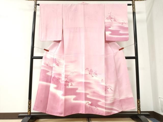 平和屋着物●訪問着　地紋起こし　霞風景文　暈し染め　正絹　逸品　CABI2594yc