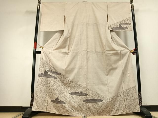 平和屋着物●本場染大島紬　訪問着　作家物　石庭　正絹　逸品　AABK1082fy