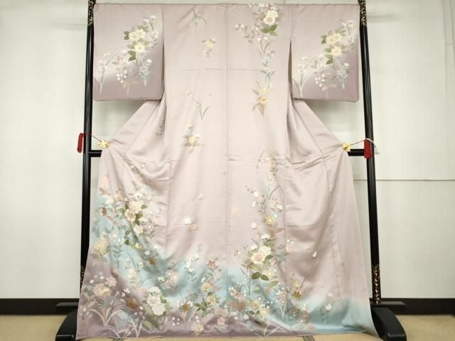 平和屋着物●訪問着　駒刺繍　枝花文　暈し染め　金銀彩　ロング丈　正絹　逸品　AABK1795cs 35,490円