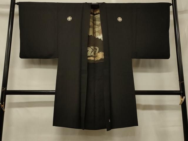 平和屋着物＃男性　長羽織　黒紋付き　正絹　逸品　CABG8371in