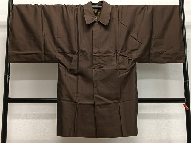 平和屋着物∞男性　角袖　紬地　憲法茶色　巾着付き　正絹　逸品　未使用　CABH3296ua