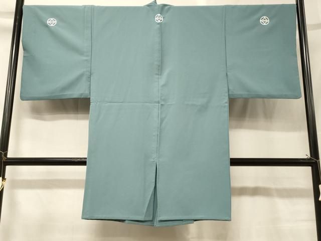 平和屋着物＃男性　長羽織　色紋付き　単衣　秘色色　洗える着物　CABG8306in