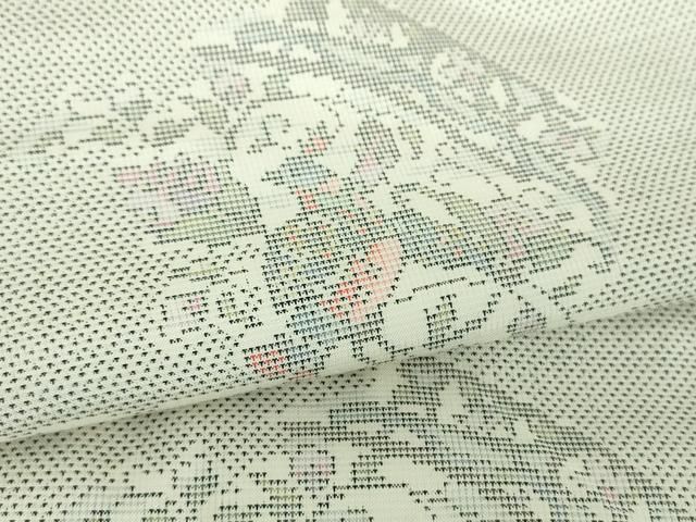平和屋着物○本場大島紬 白大島 名匠たかし 9マルキ 更紗花鳥文 証紙