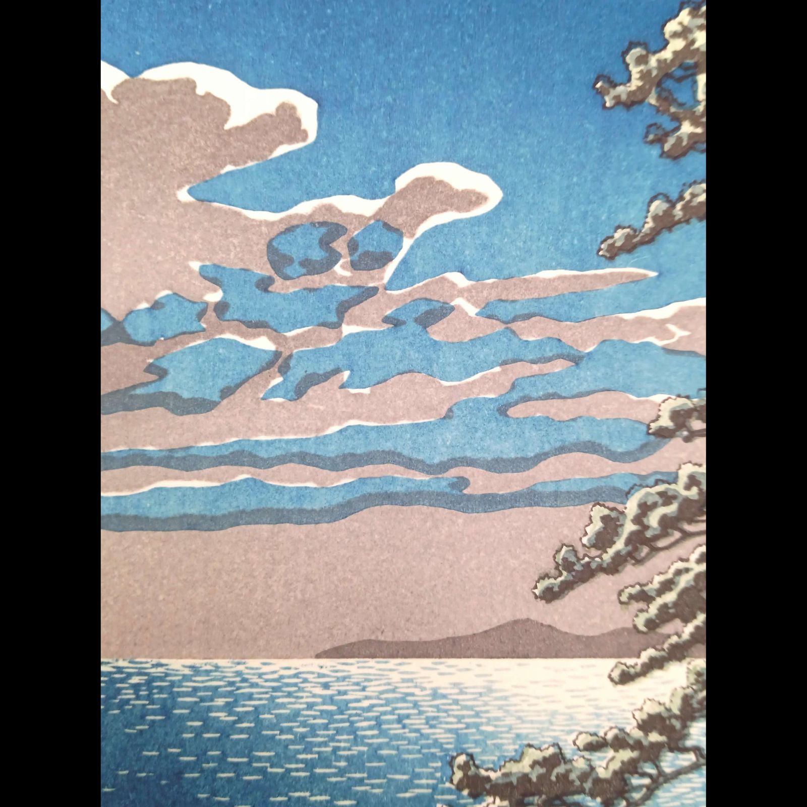真作】後摺り木版画 川瀬巴水 1932年 「春の月 二宮海岸」 後摺り木