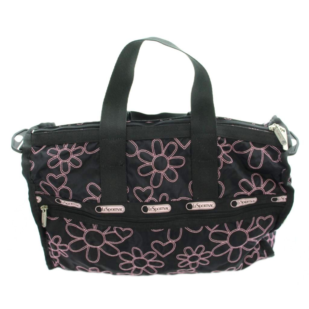 レスポートサック ボストンバッグ 2way 肩掛け 花柄 刺繍 大容量 軽量 黒 レスポートサック LesportSAC ボストンバッグ ショルダーバック 黒