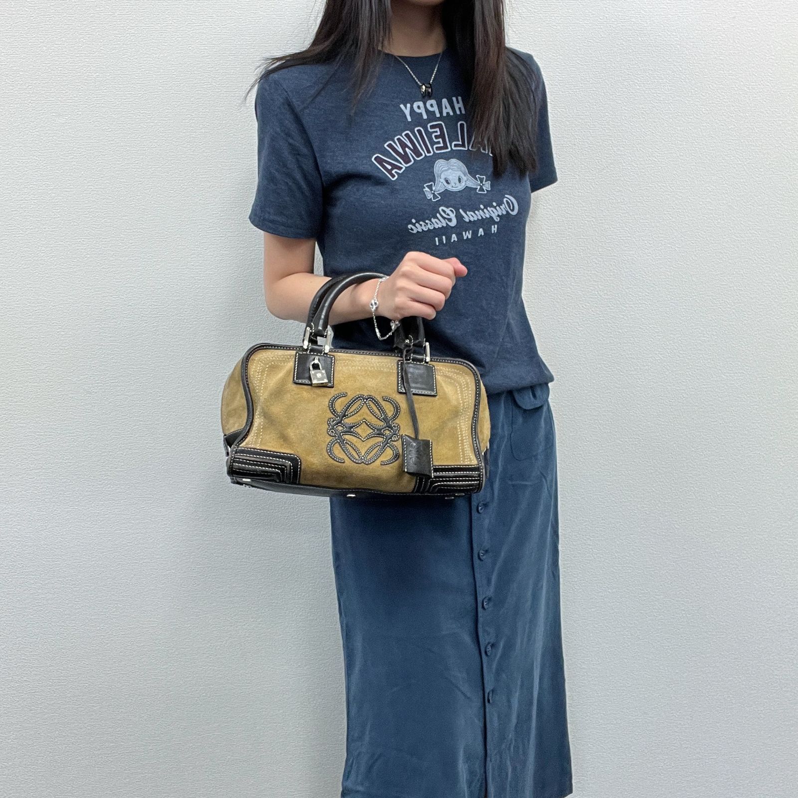 中古】LOEWE ロエベ アマソナ アナグラム ハンドバッグ スエード 