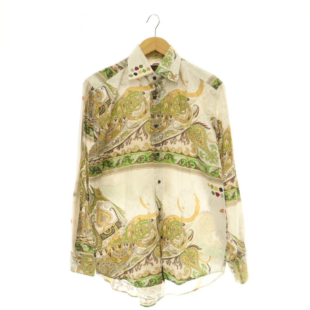 エトロ ETRO ペイズリー 長袖シャツ コットン S 白 ホワイト マルチ
