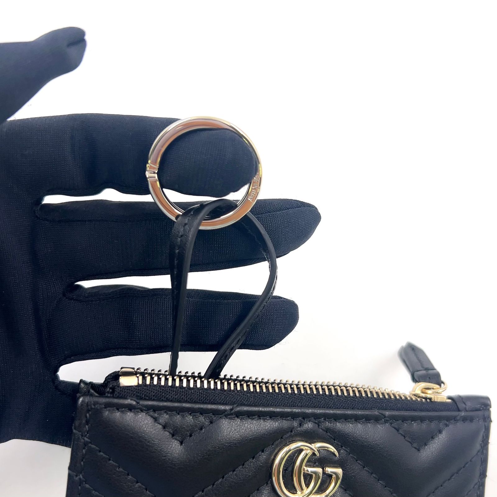 GUCCI GGマーモント ケース キーリング付 新着】GUCCI GGマーモント キーリング付き レザー ブラック コイン
