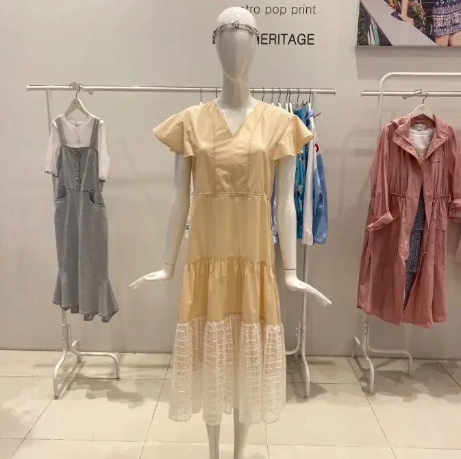 DEWL 듀엘 Vネック 裾シースルー ロング丈ワンピース