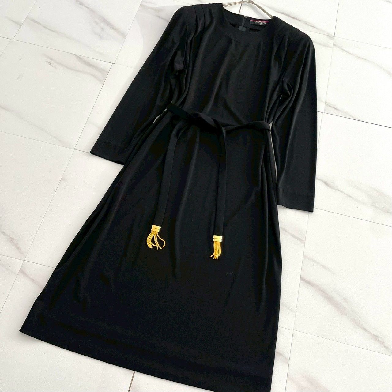 希少✨LEONARD レオナール カンカン素材 ベルト付ロングワンピース M