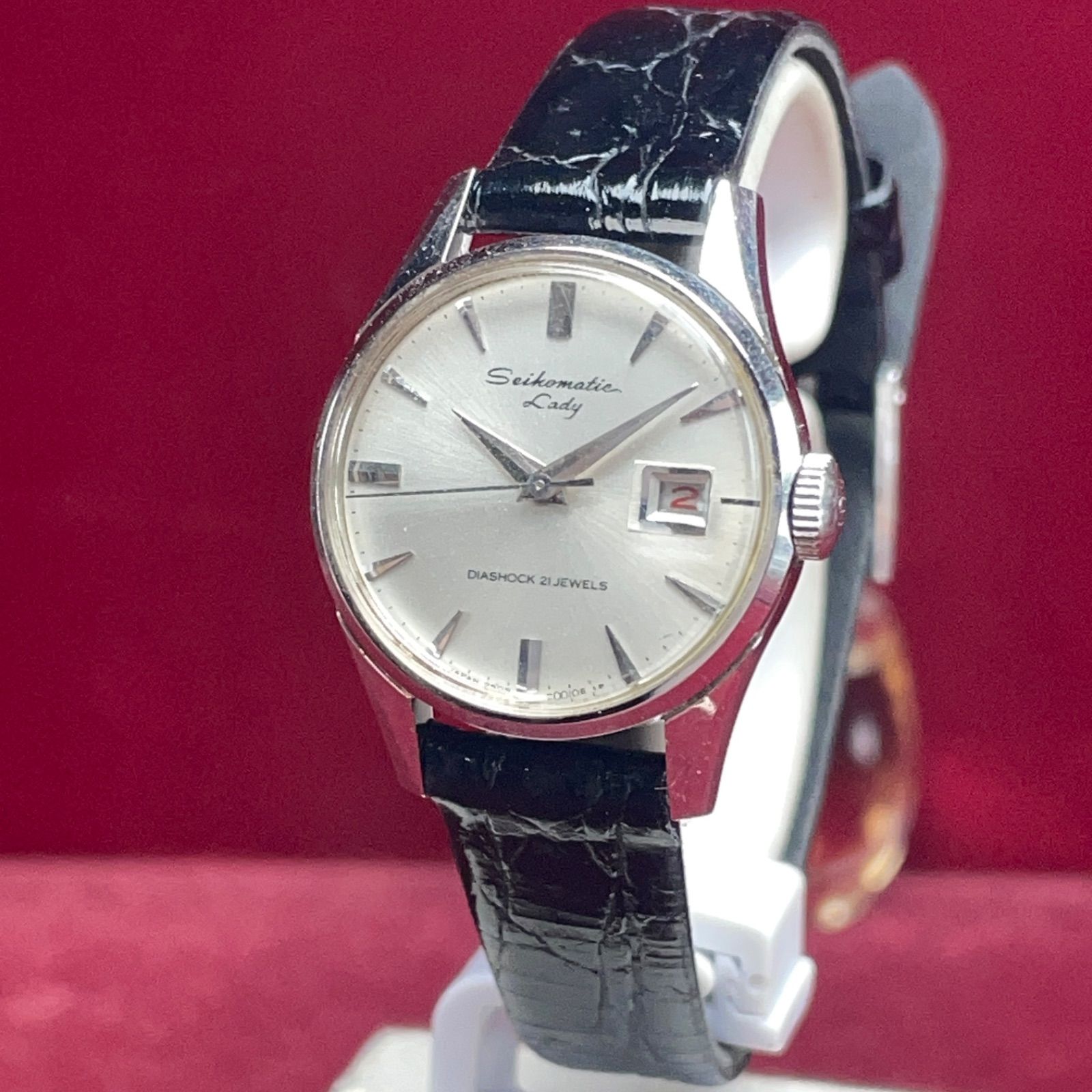 超メルカリ市SALE！ビンテージPILOT RUBY アルミフレーム3枚 ☆OH済 SEIKO セイコーマチック レディ 1966年製 純正尾錠 純正竜頭