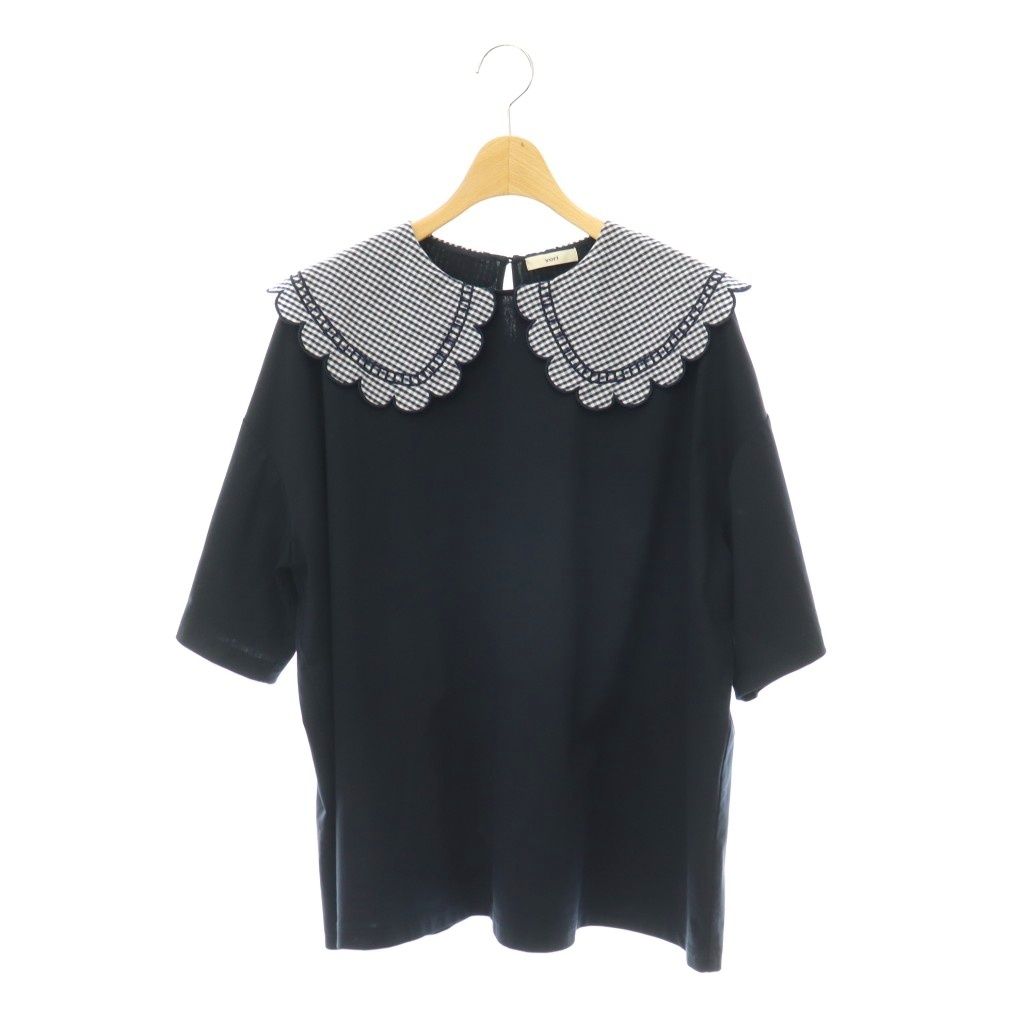 yori【美品】ギンガムスカラップカラーカットソー ヨリ yori ギンガムスカラップカラーTシャツ カットソー オーバー