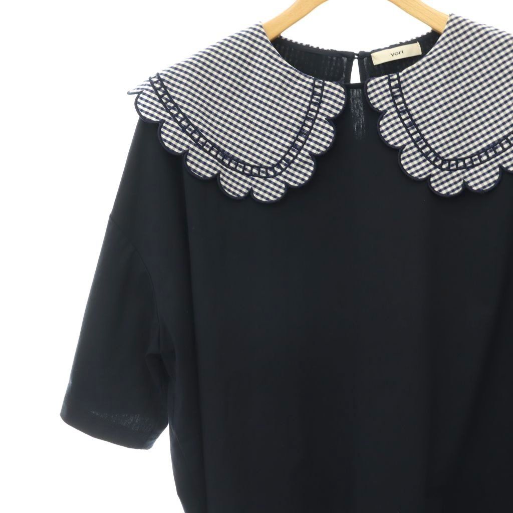 新品同様 yori ギンガムスカラップ カットソー ヨリ yori ギンガムスカラップカラーTシャツ カットソー オーバー