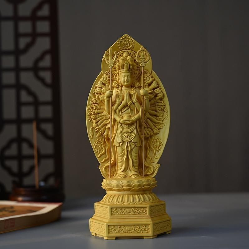 新品 観音菩薩 仏像 木製 20cm 精密彫刻 慈悲と智慧の象徴、心の平穏と家族の幸せを守護