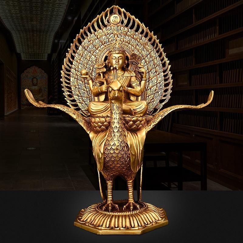新品 孔雀明王 置物 オブジェ 仏像 黄金 金色 神様 インテリア リビング