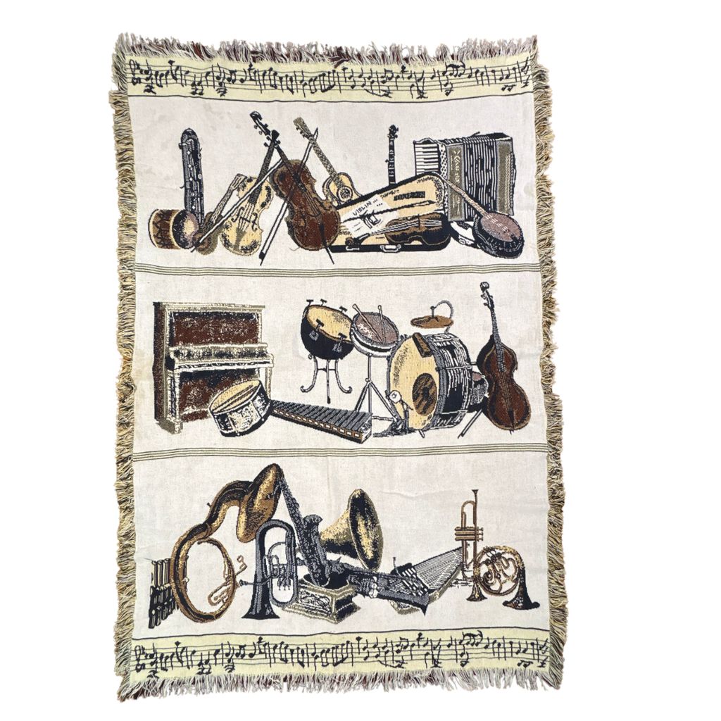 vintageラグ ブランケット マルチカバー タペストリー ジャズドラム 楽器 音符 ピアノ Rug Blanket Jazz Drums 3569