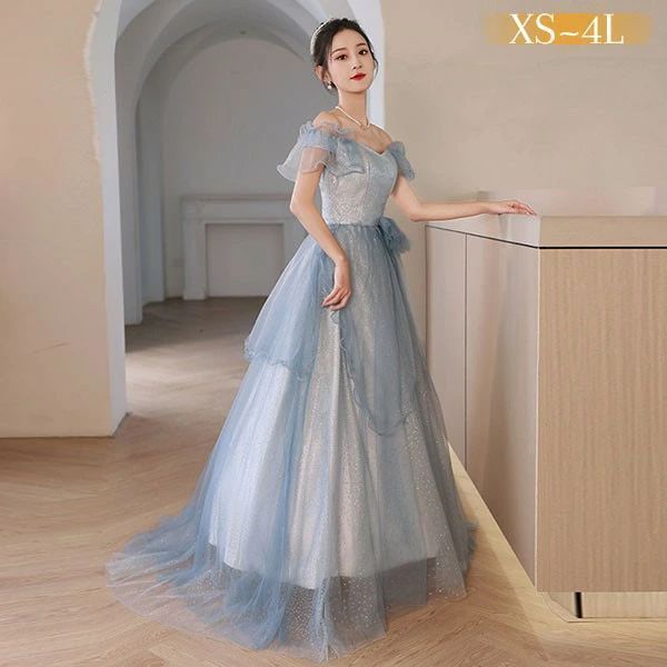 新品 ドレス 大人 ピアノ 発表会 ロングドレス アシンメトリードレス 演奏会 結婚式 母親 ピアノ発表会 袖付き ワンピース 水色 半袖 演奏会ドレス 演奏会用ドレス パーティードレス イブニングドレス ロング丈 大きいサ