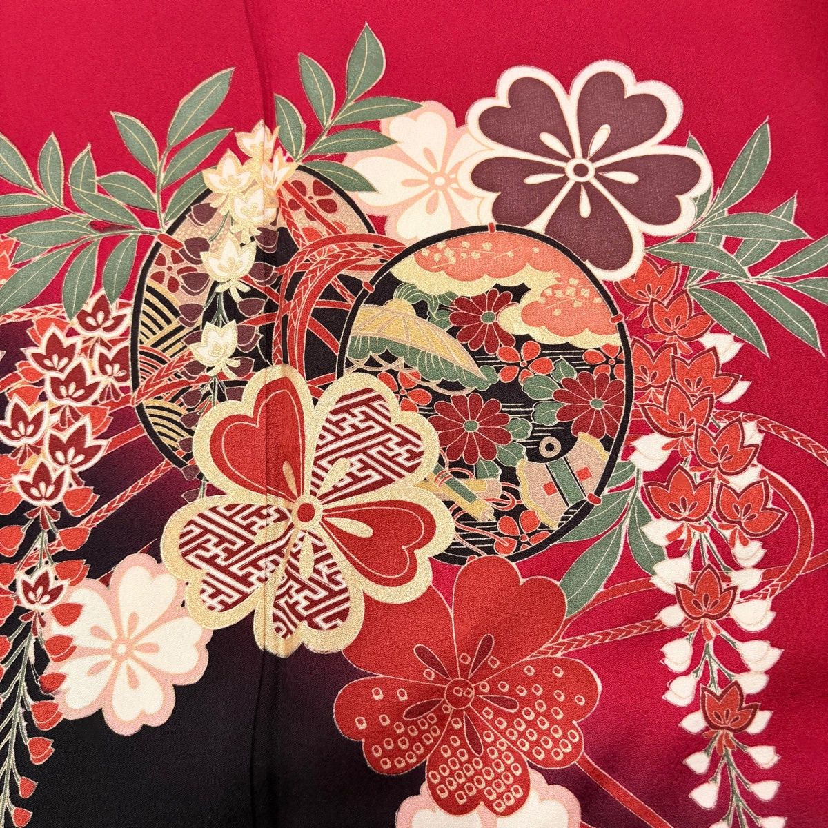 【振袖フルセット】身丈162.5cm 裄丈67.5cm 桜 流水 箔 金彩 赤 美品】 振袖 身丈164cm 裄丈66.5cm M 袷 鼓 桜 金彩 染め分け 赤 正絹