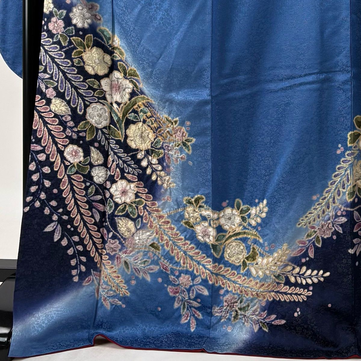 振袖 紺色 辻ヶ花 正絹 【中古】 身丈162cm 裄丈66.5cm 振袖 身丈172cm 裄丈70.5cm L 袷 袋帯フルセット 辻が花 地紋 金通し