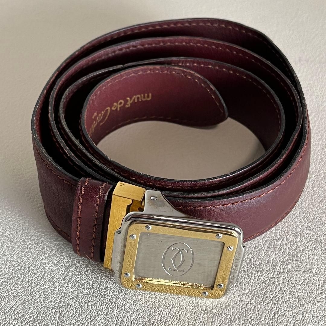 cartier カルティエ ベルト レザー マスト ボルドー - メルカリ