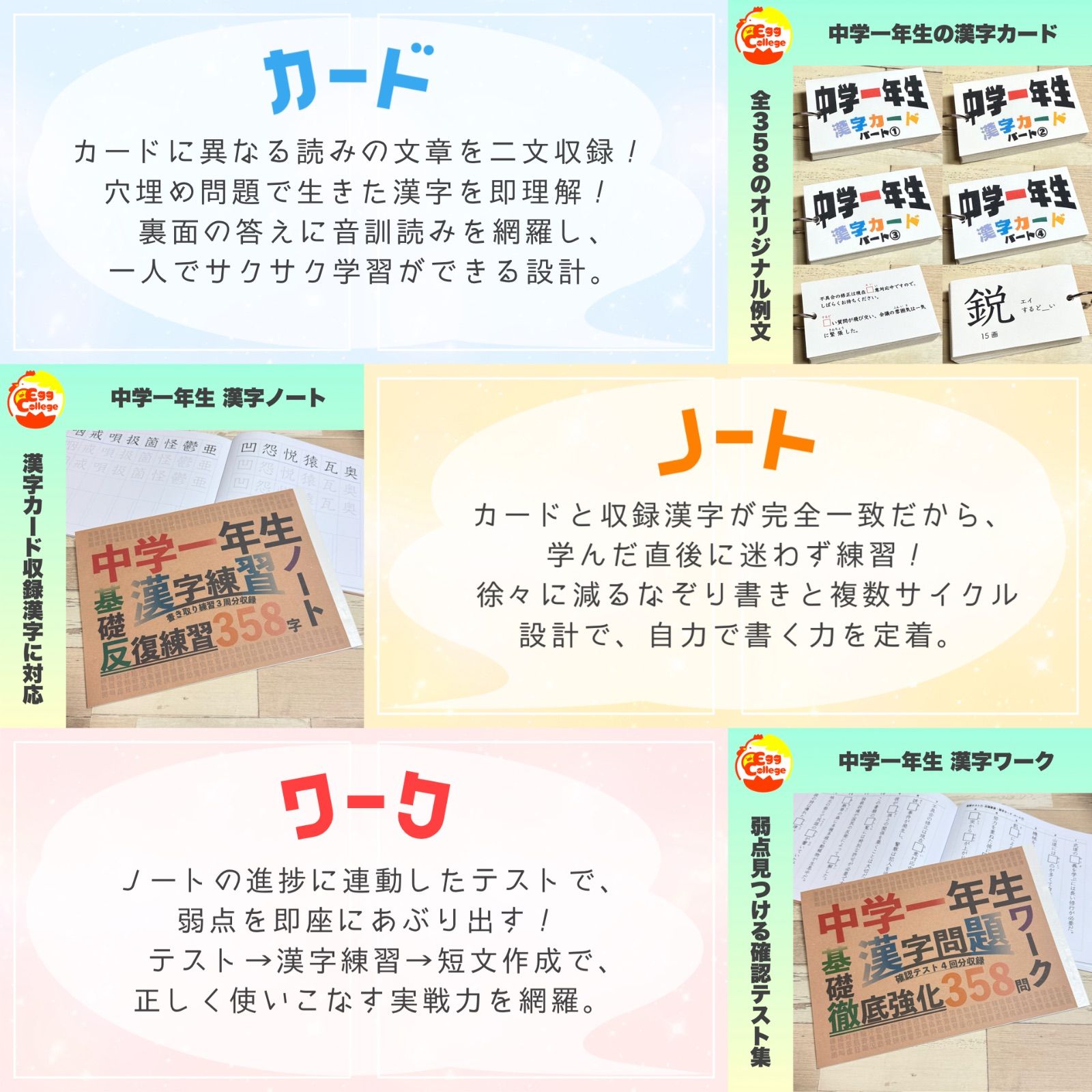 フルパッケージ】中学生で習う漢字カード＆漢字ノート＆漢字ワーク