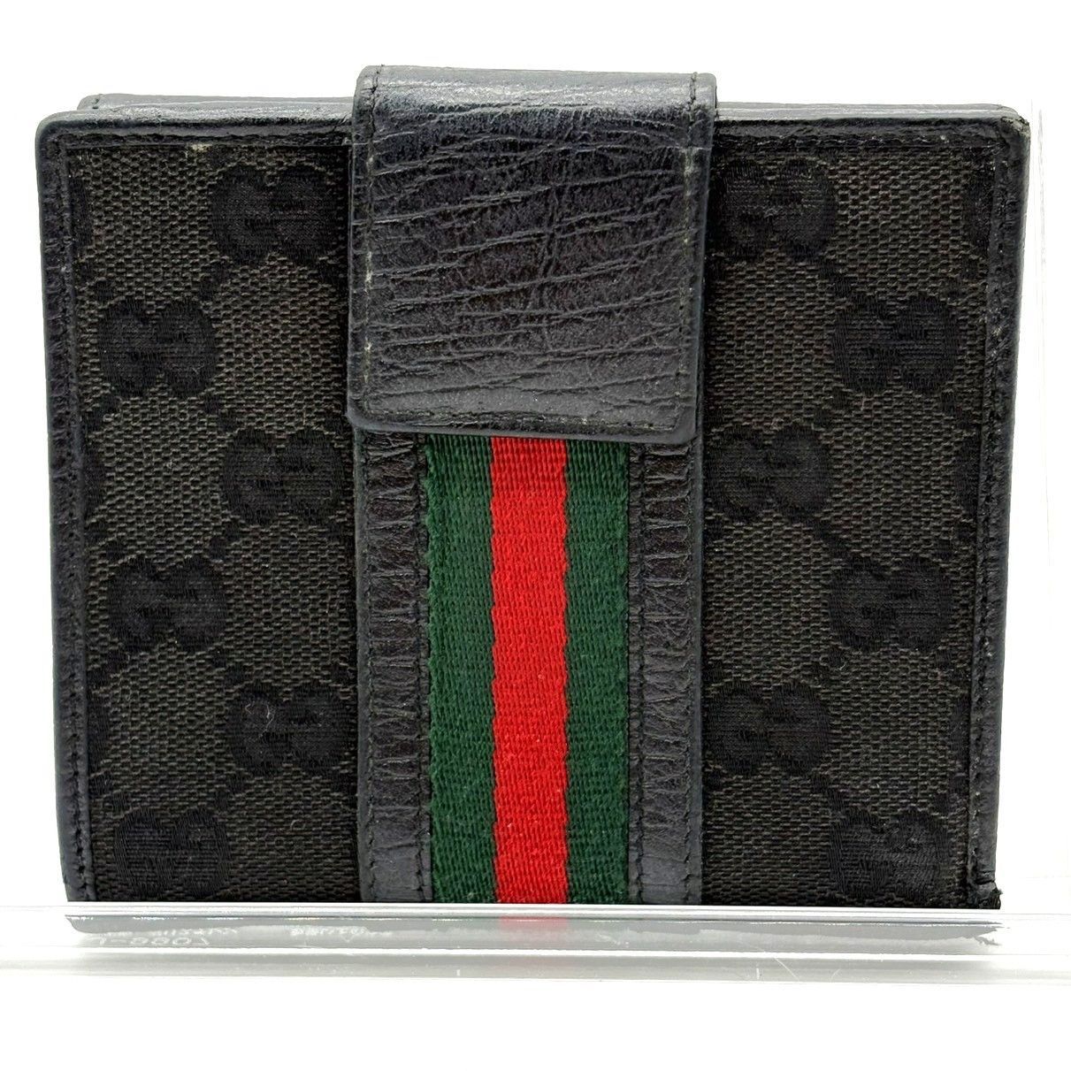 グッチ GUCCI 二つ折り財布 2つ折り財布 レザー キャンバス ブラック