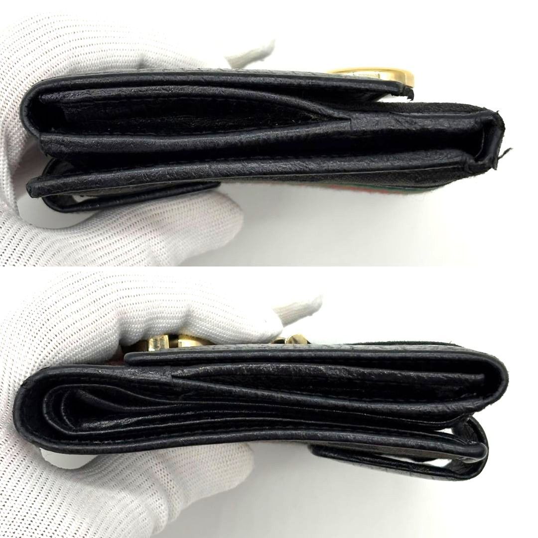 グッチ GUCCI 二つ折り財布 2つ折り財布 レザー キャンバス ブラック