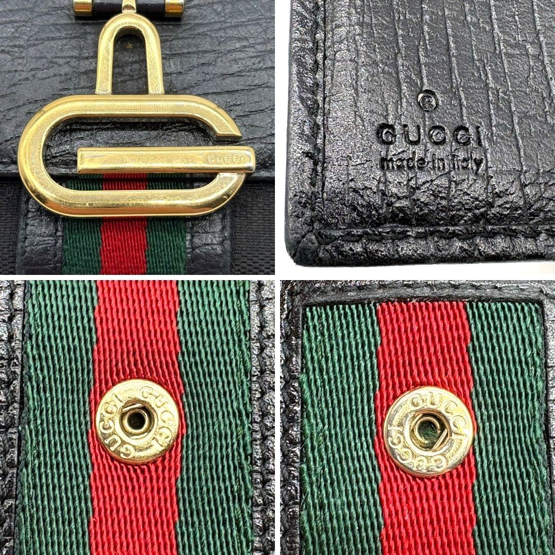 グッチ GUCCI 二つ折り財布 2つ折り財布 レザー キャンバス ブラック