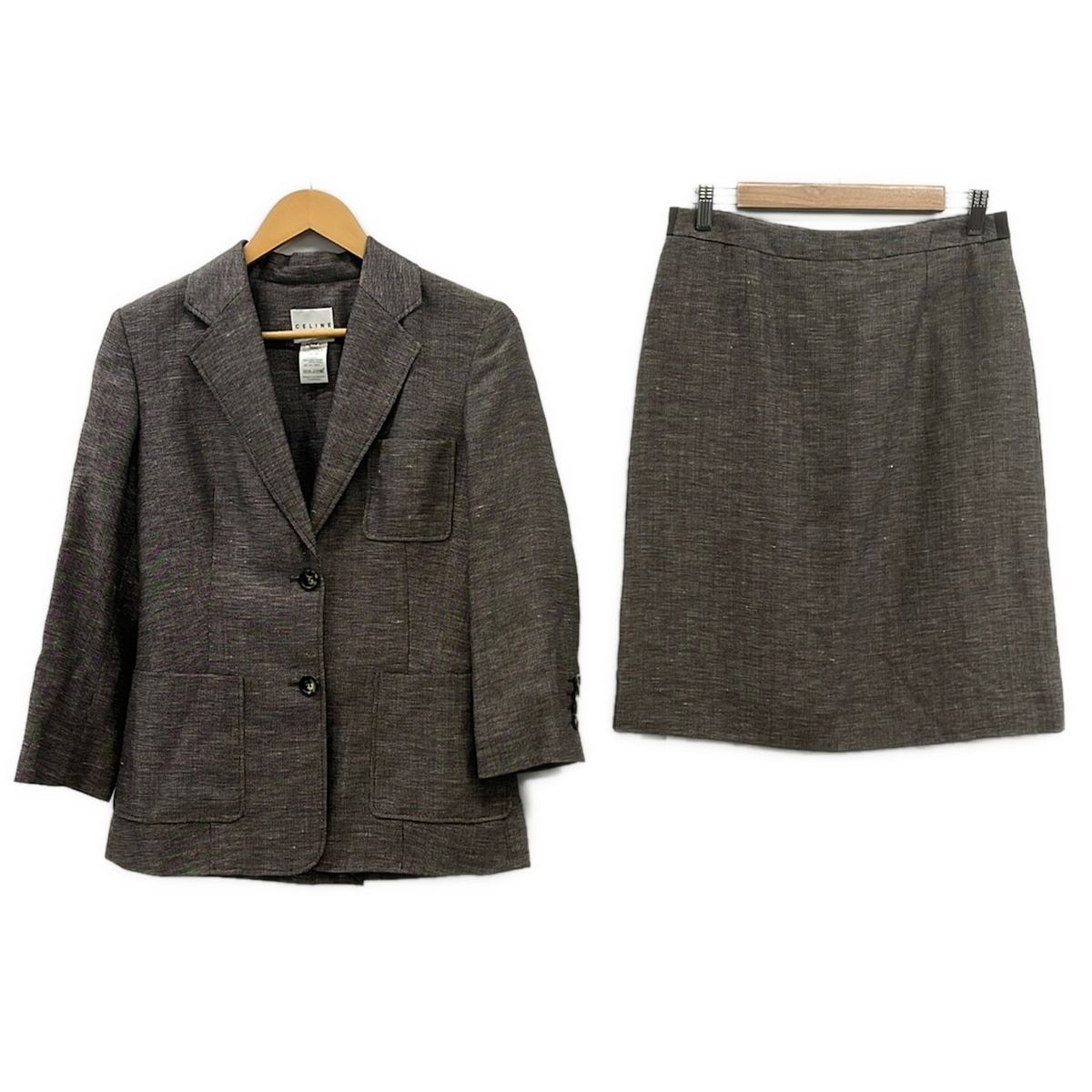 CELINE(セリーヌ) スカートスーツ レディース美品 - ダークブラウン×白
