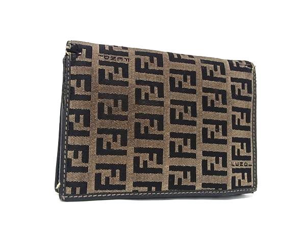 FENDI フェンディ ズッカ柄 キャンバス×レザー 二つ折り 財布