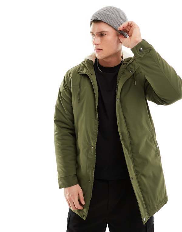 オンリーアンドサンズ メンズ アウター コート パーカー Only Sons parka with borg lined hood Olive night オリーブ