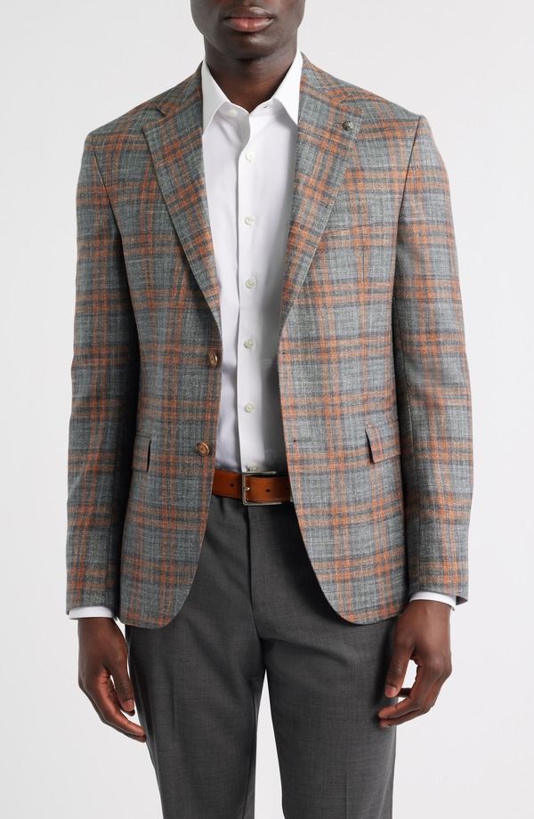 ジャックビクター メンズ アウター ジャケット・ブルゾン ウール シルク コート Jack Victor McAllen Grey Orange Plaid Soft Constructed Wool