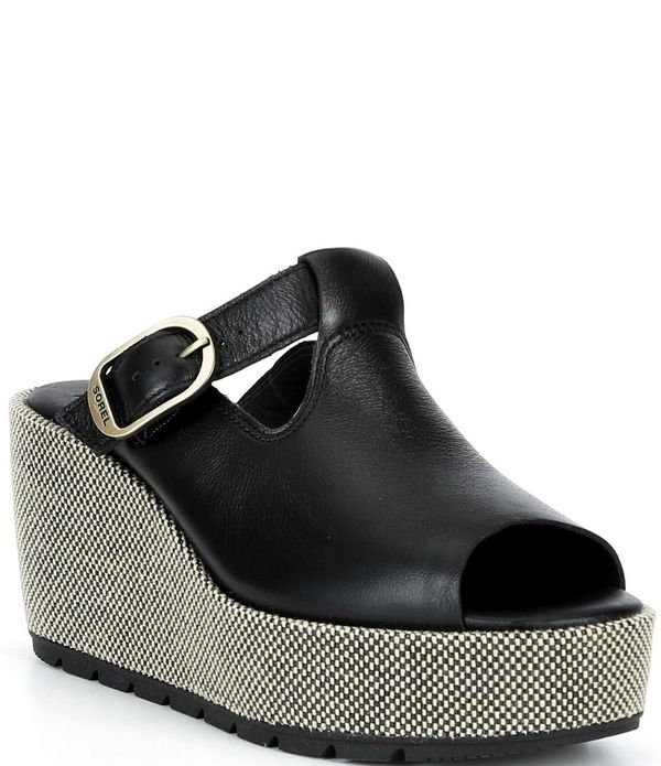 ソレル レディース シューズ サンダル プラットフォーム レザー Sorel Sunpeak Leather Slide Raffia Wedge Platform Sandals BlackNatu
