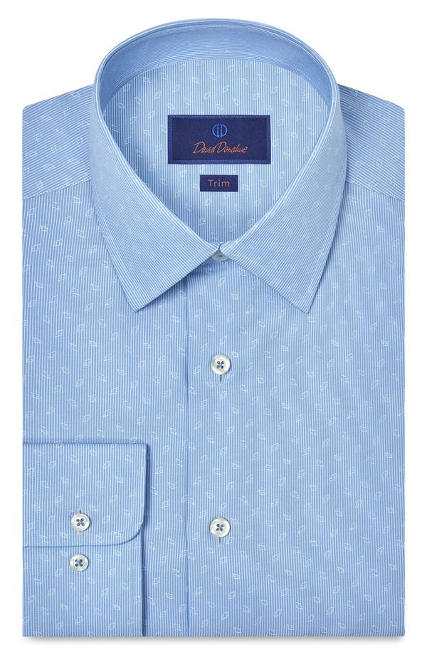 デイビッドドナヒュー メンズ トップス シャツ プリント コットン Davidonahue Trim Fit Geometric Print Cotton Dobby Dresshirt Sky