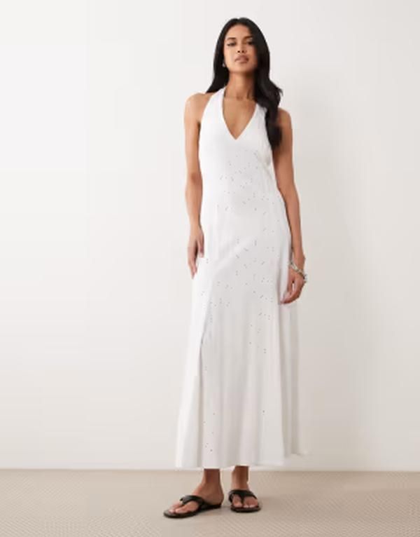 エイソス レディース トップス ワンピース ホルター ASOS DESIGN eyelet halter neck midaxi dress WHITE ホワイト 16,410円