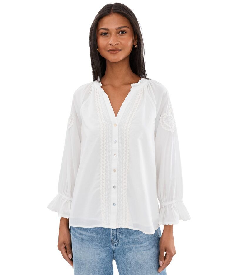 リヴァプール ロサンゼルス レディース トップス シャツ Liverpoolos Angeles 34 Sleeve Button Front Woven Top With Embroidery Bo