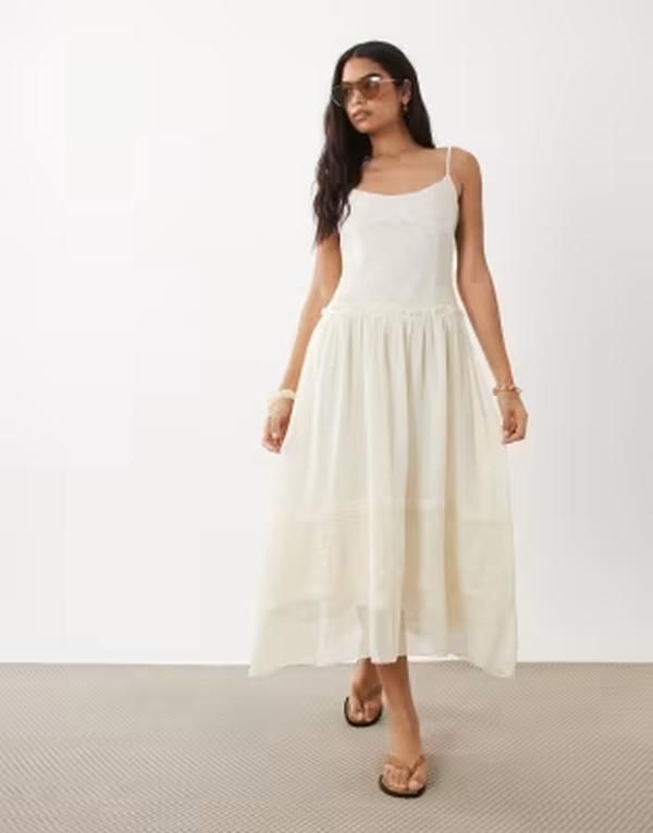 マンゴ レディース トップス ワンピース コットン 刺繍 マキシ Mango 100 cotton embroidered cami maxi dress inatural NATURAL