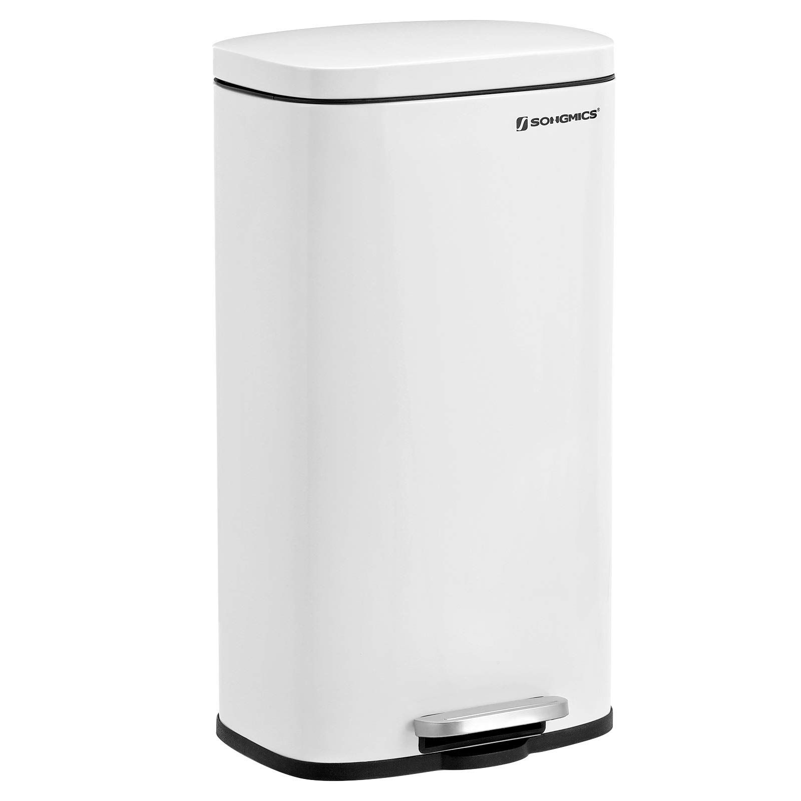 SONGMICS ゴミ箱 ふた付き 30L ペダル式ダストボックス 横型 薄型 キッチン、リビングルーム おしゃれ ステンレス 大容量 防臭 ホワイトLTB03WT