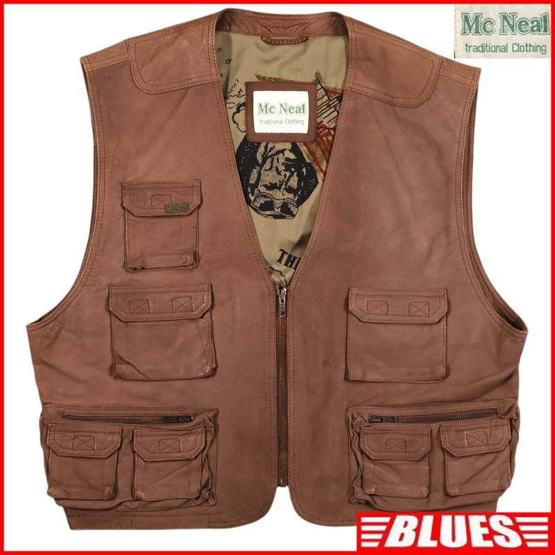 Mc Neal マックニール レザーベスト XL バイカー フィッシングベスト メンズ 48 ライダース ツーリング 本革 レザーベスト_サイズM一覧←SEULB屋着古← HS792